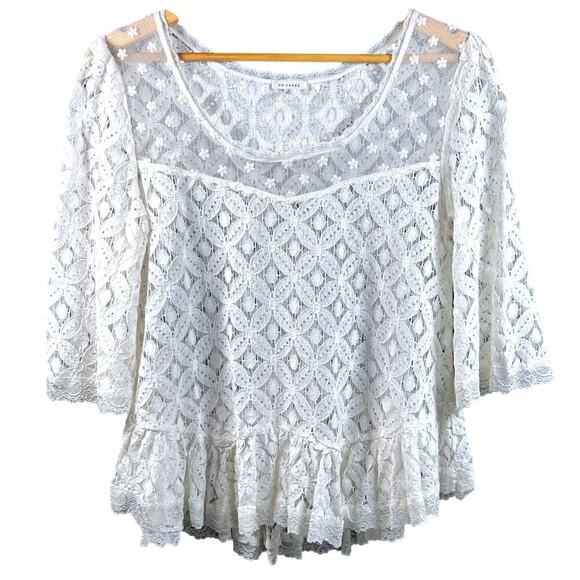 Coastal Cowgirl Delicate Babydoll Lace Daisies Bell Sleeve Boho Chic Women MED - Picture 1 of 9